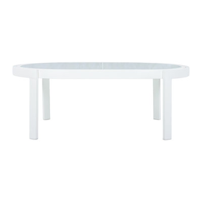 Modern Outdoor Oval Coffee Table With Tempered Glass Top, White Aluminum Frame, Weather-Resistant Patio Table For Backyard, Deck & Poolside