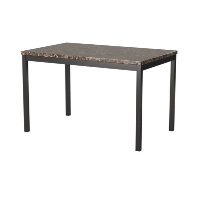 Table de salle à manger de style transitionnel, 4 sièges, structure en faux marbre et métal noir, structure simple