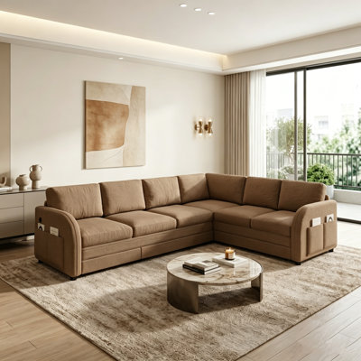 Modern Modular 6-Seater L-Shaped Reversible Sectional Sofa Bed With Pull-Out Sleeper, Usb Port With Storage Pockets
