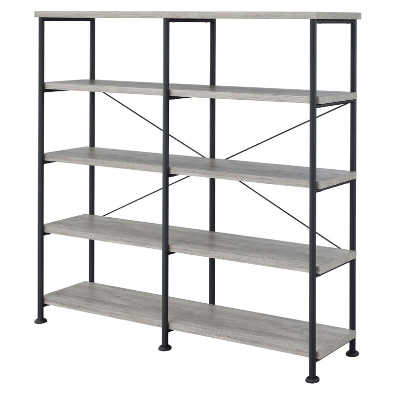 Bibliothèque double grise en bois flotté gris et noir, Gris