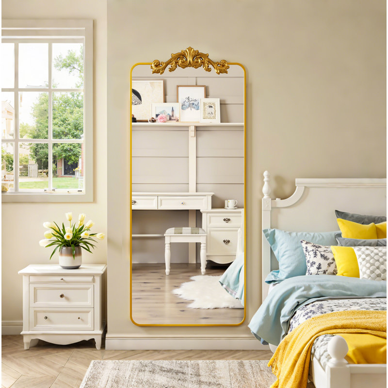 Retro engraved full-length mirror, 65"×24", Gold