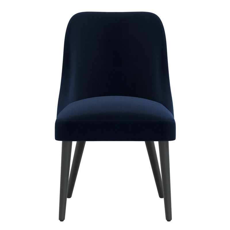 Chaise en bois massif Lozelle, Bois noir, Velours performance, océan