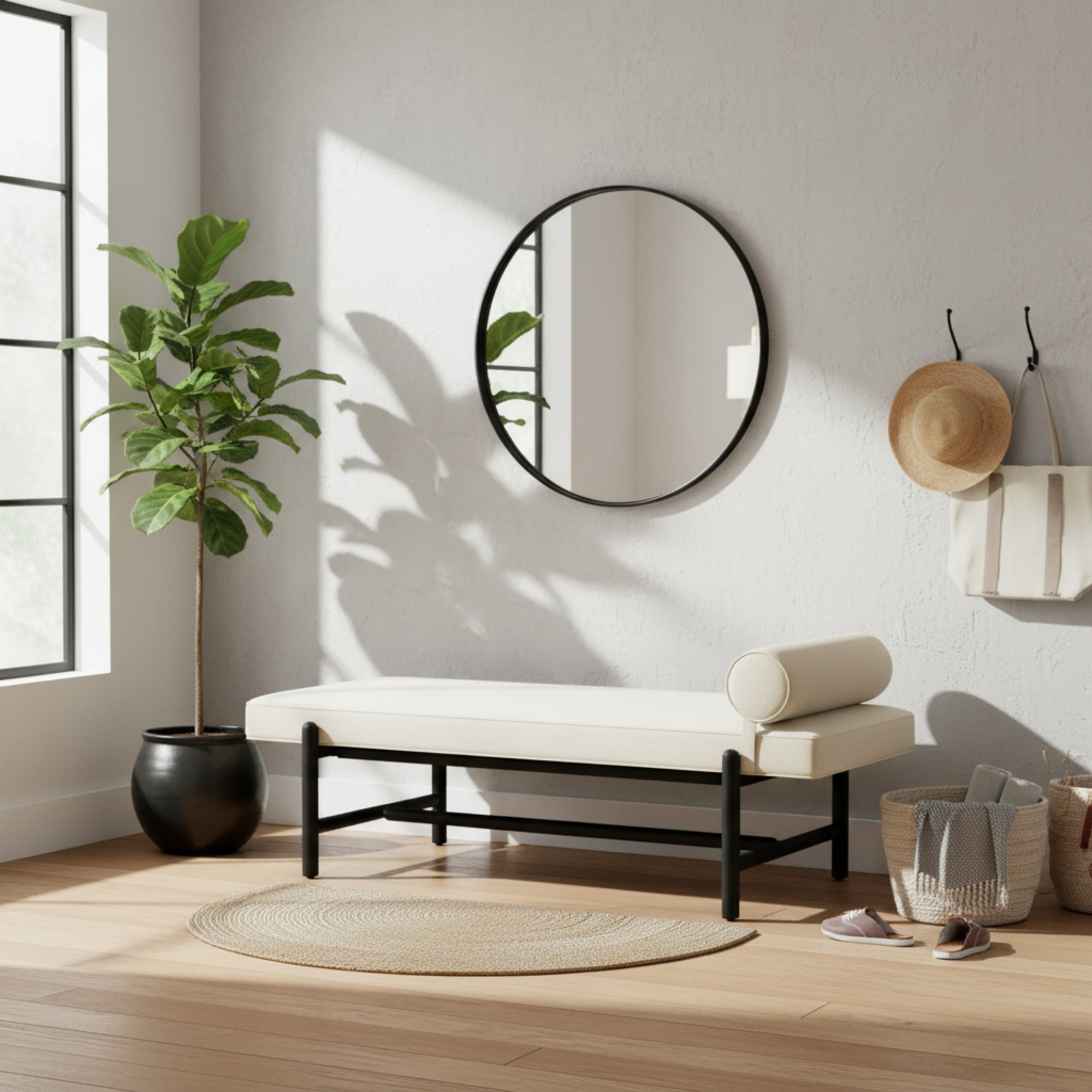 Cellire Bench, Cream, Black