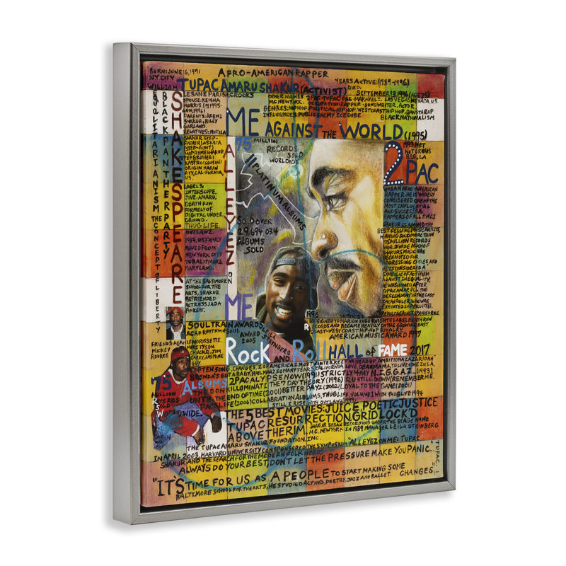 «Tupac Musician Collage» par Sabin, H 31 po x l 25 po, Cadre flottant métallique doré