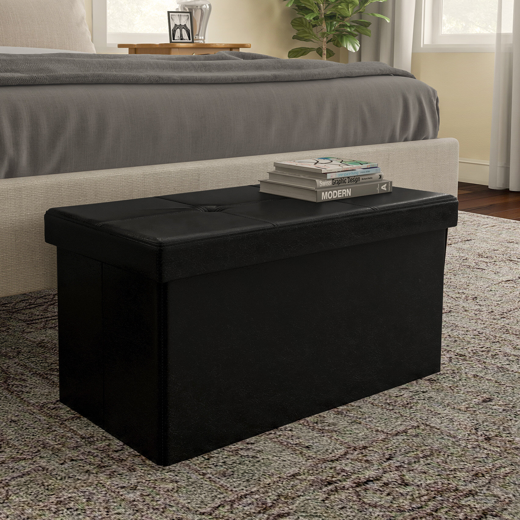 HOMCOM 15 Small Padded Ottoman Foot Stool with Wrinkle Fabric