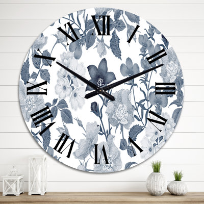 White Roses in Shades Of Grey Iii - Patterned Wall Clock
