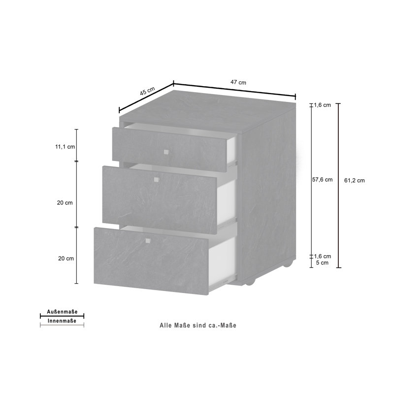 Sbordone 3 -Drawer Storage Cabinet, Grey