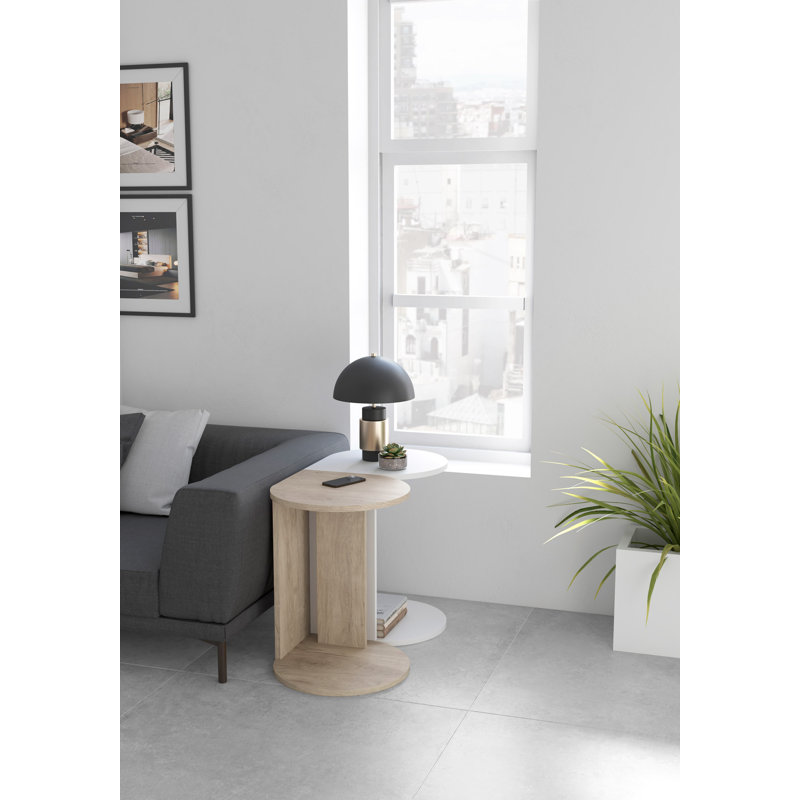 Alberdina Abstract End Table, Oak Wood