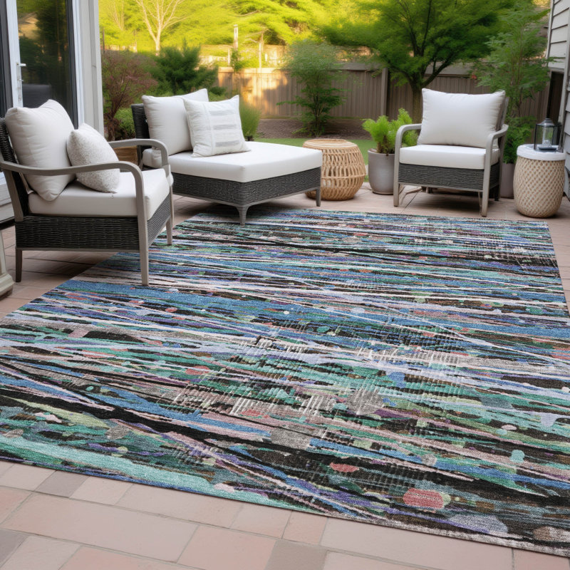 Machine Washable Indoor/Outdoor Amanda ACN2125 Striped Rug, Rectangle 10' x 14'