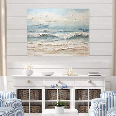 Beige And Blue Coastal Beach Paint - Coastal Beach Framed Prints