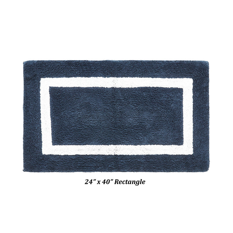 Tapis pour salle de bain réversible 100% coton Widman, Rectangle 24 po x 40 po, Bleu marine/blanc