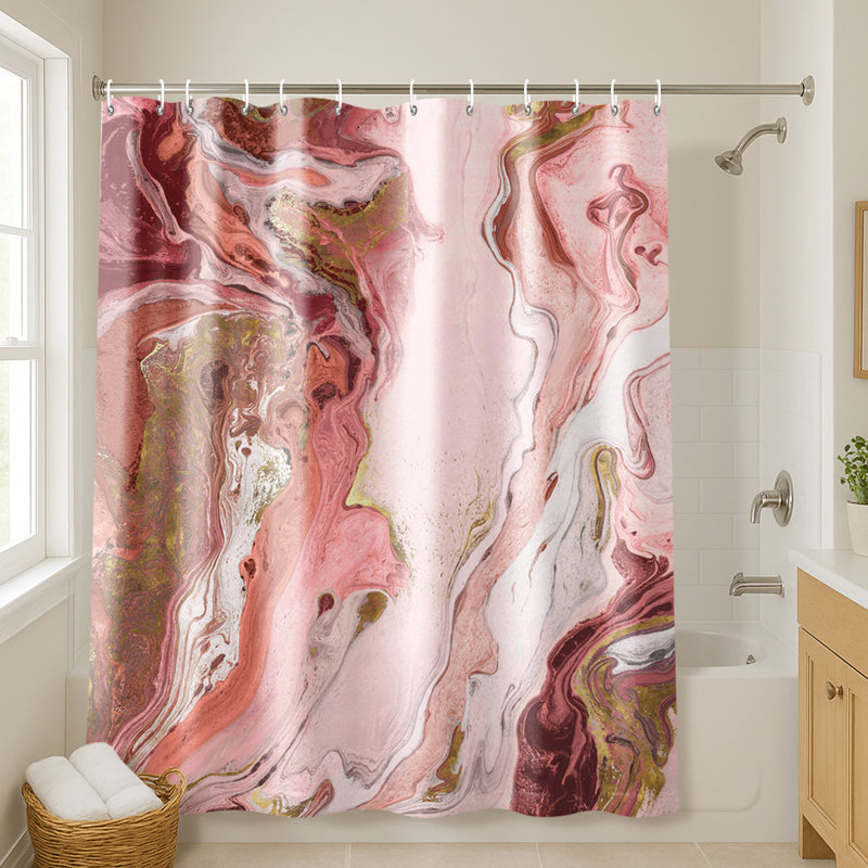 Strayer Polyester Abstract Marble Shower Curtain, Red
