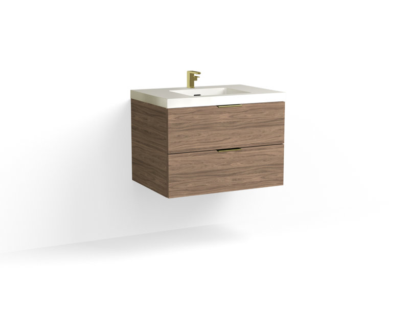 Avila 30" W Wall Mounted Single Bathroom Vanity, Gloss White/Single, Nocino, Satin Brass