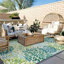 Tapis d'extérieur Sunshine Modern Plant Design Performance - vert / bleu / ivoire-83453880