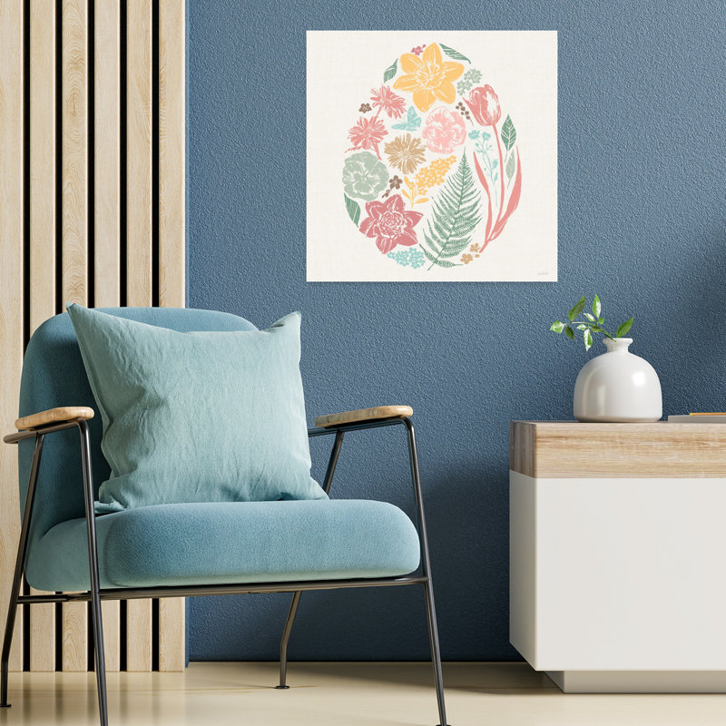 «Spring Delight», art contemporain abstrait, jonquille, fougère et tulipe, H 18 po x l 18 po