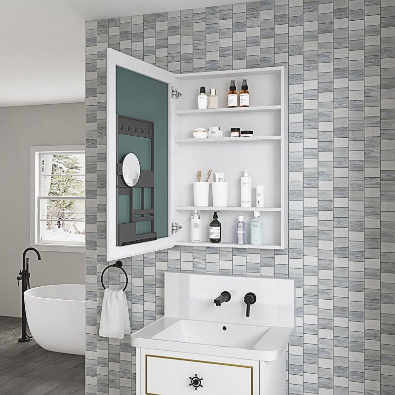 Armoire à pharmacie pour salle de bain avec porte à ouverture à gauche, miroir de salle de bain avec rangement,