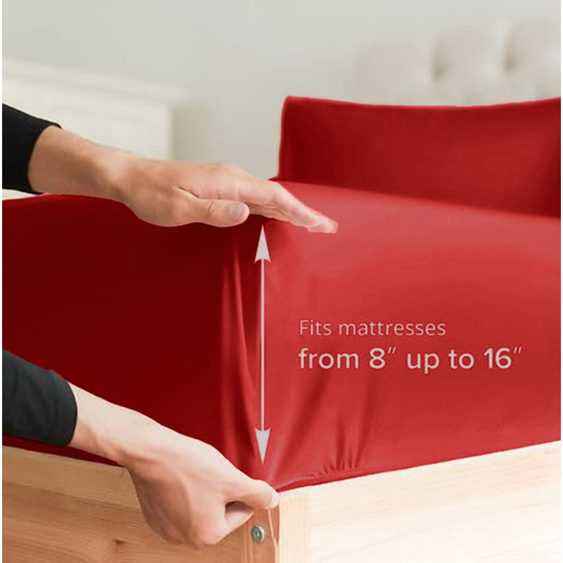  Ensemble de draps en rayonne de bambou 4 pièces Premium Luxury, Ensemble de draps pour taille de lit simple TG ave, Rouge