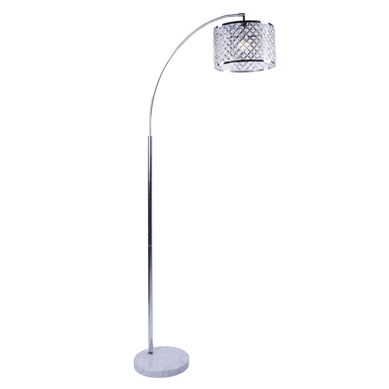 Elegant Crystal Arc Floor Lamp with Sturdy Marble Base - Silver Modern Floor Lamp for Living Room & Bedroom Ambient Lighting