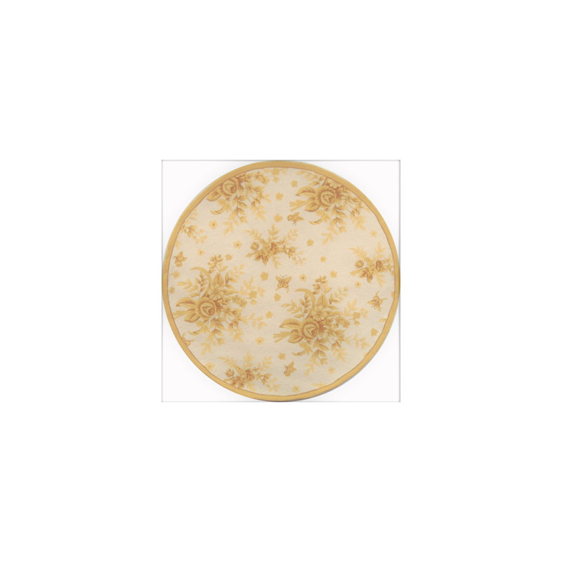 Hollander Hand-Hooked Wool Gold Area Rug, Round 4'