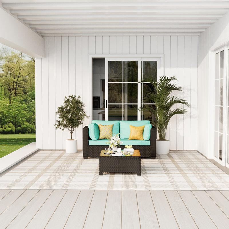 𝗡𝗼-𝗔𝘀𝘀𝗲𝗺𝗯𝗹𝘆 𝗖𝗵𝗮𝗶𝗿𝘀, 2-Person Patio Furniture Set Wicker Outdoor Sectional Seating Group Outside Conversation Sofa With Fire Pit (𝗕𝗹𝘂𝗲 𝗖𝘂𝘀𝗵𝗶𝗼𝗻 𝗖𝗼𝘃𝗲𝗿𝘀 𝗜𝗻𝗰𝗹𝘂𝗱𝗲𝗱)