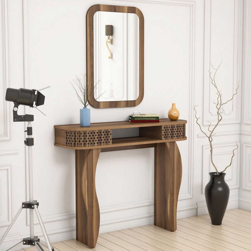 Abeel Dressing Table with Mirror, Dark Brown