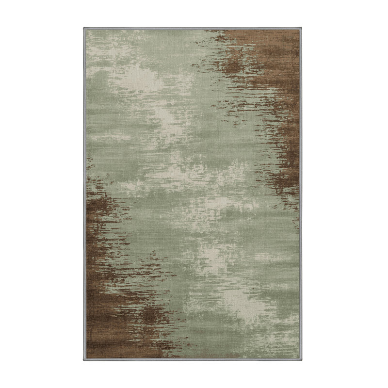 Tapis abstrait gris lavable à la machine, Rectangle 2 pi x 3 pi