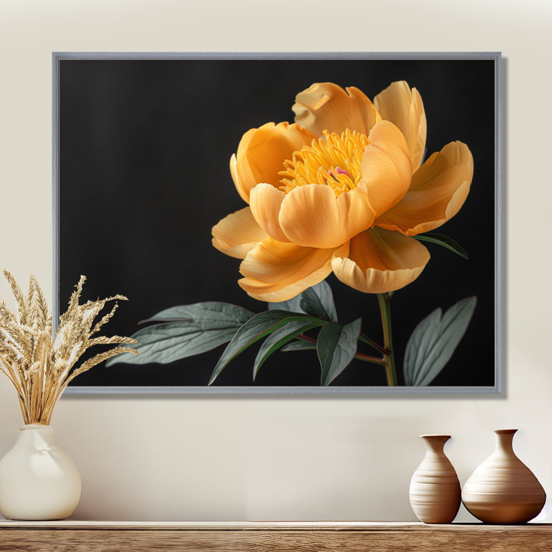 Pivoine moderne moderne monochrome - pivoines murales, salon, Toile argentée avec cadre flottant