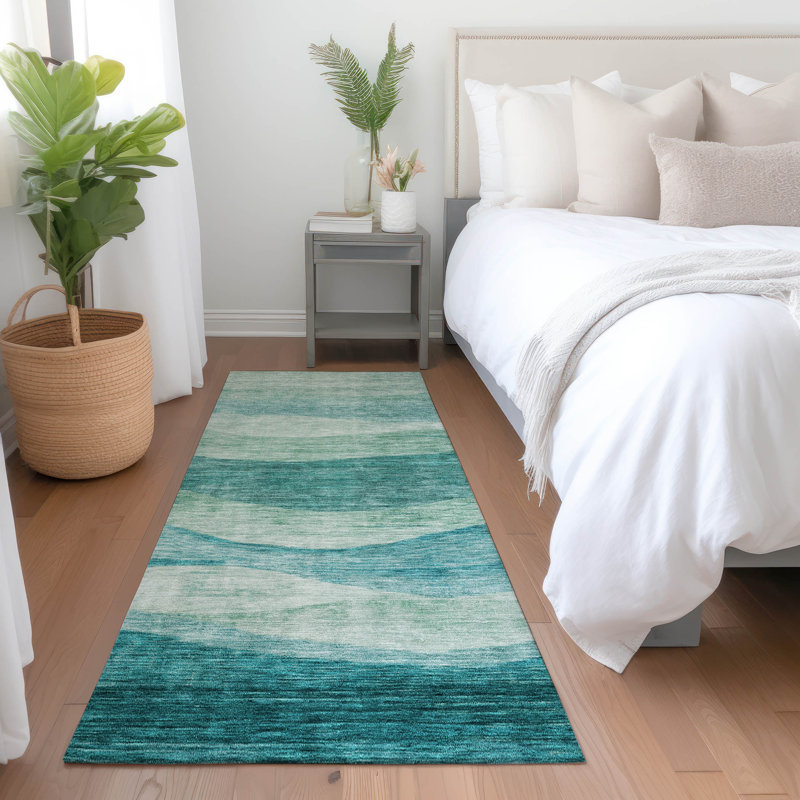 Tapis bleu sarcelle lavable à la machine intérieur / extérieur Lizabeta, Tapis de couloir 2 pi 3 po x 7 pi 6 po