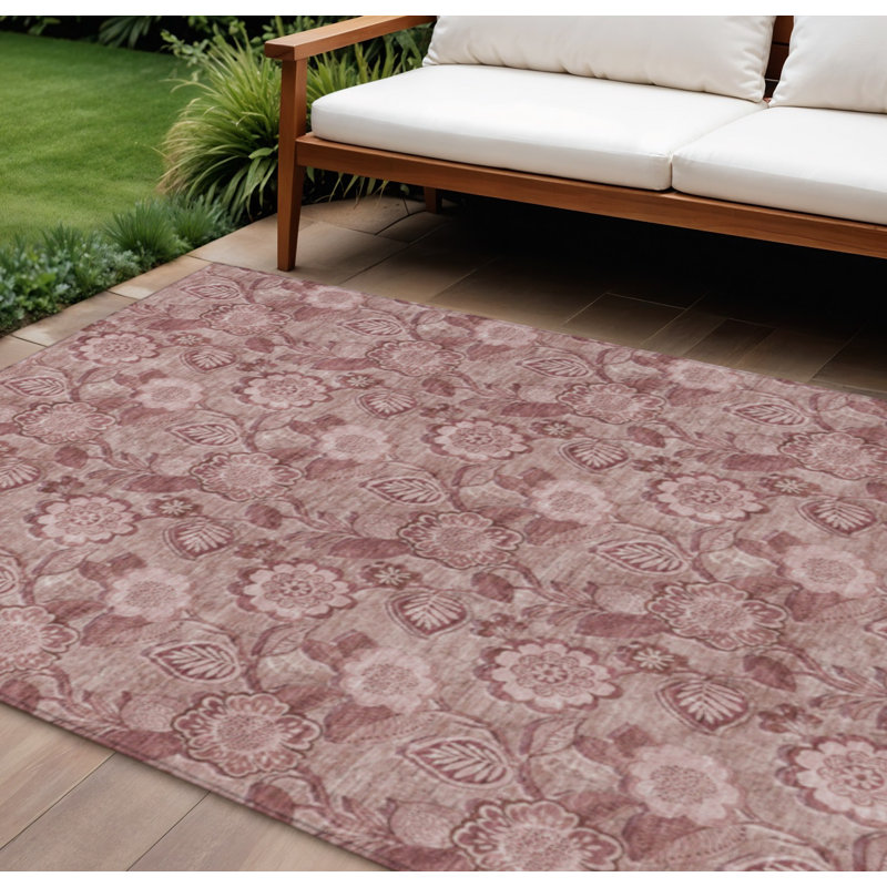 Tapis intérieur lavable floral 10 pi x 14 pi rosé et rose