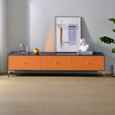 Wood TV Stand with Three Pine Drawers