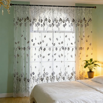 2 Pcs Vintage Curtains Sheer Panels, Tulip Semi Sheer Window Covering, Light & Airy Privacy Sheer Panels for Bedroom Living Room Patio Glass Door,Gray * 2 pack
