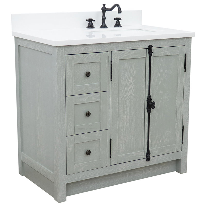 Ensemble de meuble-lavabo simple 37 po Calsbeck, Quartz blanc, Gris sauge