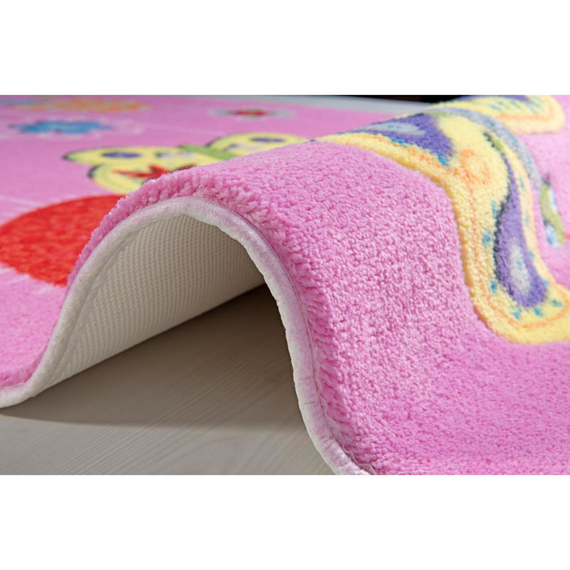 Tapis rectangulaire en polyester tissé à la machine rose / jaune Guernon, Rectangle 3 pi 3 po x 4 pi 11 po