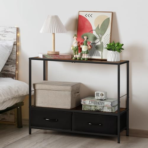 Table de chevet industrielle avec tiroirs, table de bout à 2 niveaux avec tablette de rangement pour le salon de la chambre à coucher