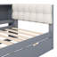 Lit plateforme en bois simple avec tablettes de rangement, lit gigogne, station de charge et tête de lit tapissier, gris-1791787595