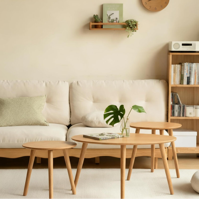 Solid Wood Three Leg Coffee Table, Oak