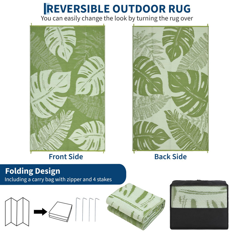Grand tapis d'extérieur avec sac et piquets portatifs pour terrasse, Rectangle 8' x 10'