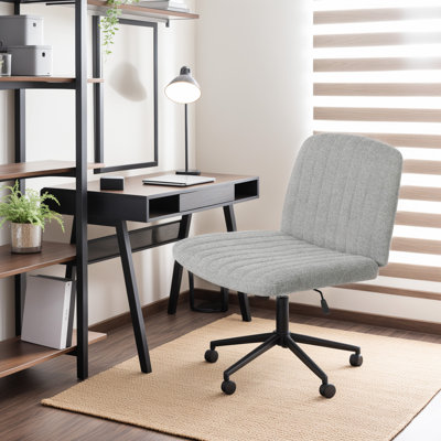 Wide Seat Cross Legged Office Chair,Armless Office Chairs with Wheels, Adjustable Height&Titlt Vanity Chairs Swivel Desk Chair,Ergonomic Mid Back Computer Chair for Bedroom Office (Grey)