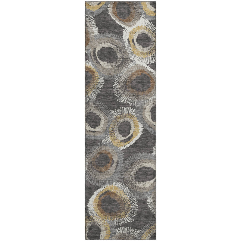 Premium Machine Washable Mayfield AMF2278 Geometric Rug, 2'3" x 7'6" Runner, Charcoal