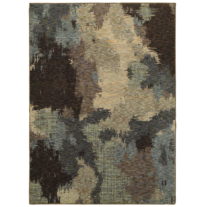 Tapis bleu/brun tissé à la machine Knox, Rectangle 6 pi 7 po x 9 pi 6 po