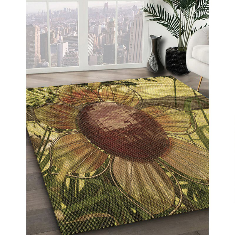 Tapis 100% à motif lavable à la machine 3966-BRN, Rond 8 pi
