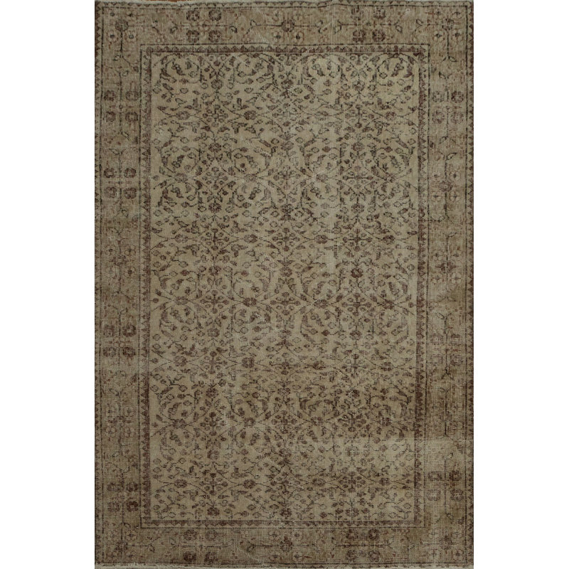 Tapis rétro vintage à motif de dinde délavé avec motif médaillon complexe 4 x 7