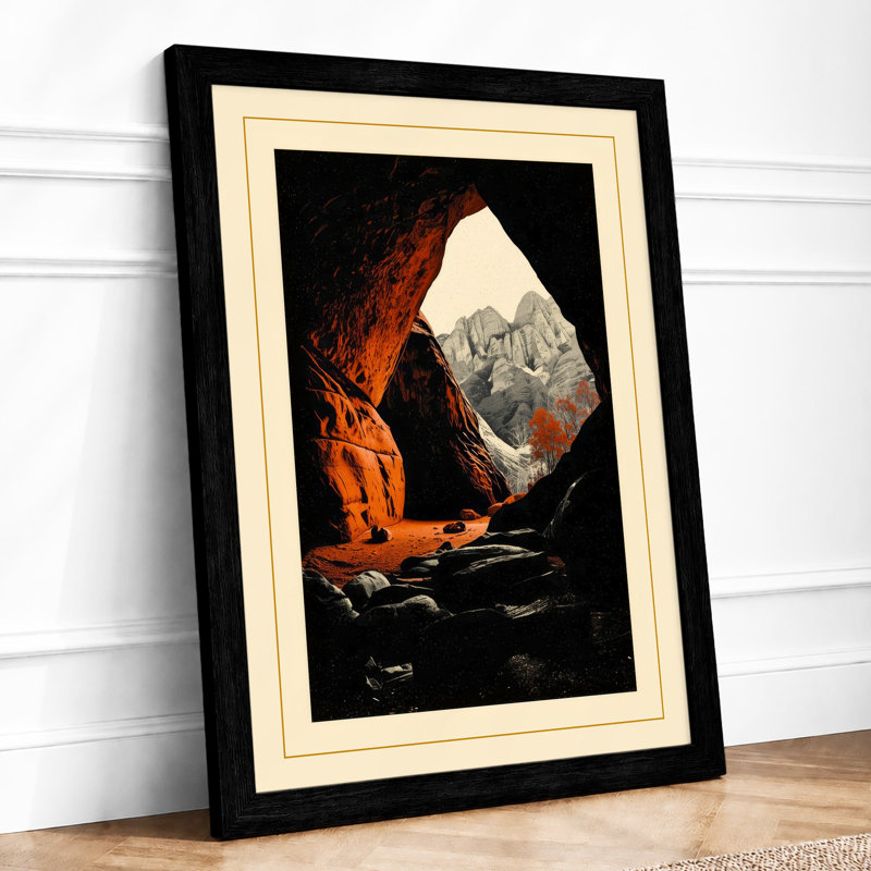 Cave Outlook Landscape - Framed Print, A2 - 59.4 x 42.0 cm, Black