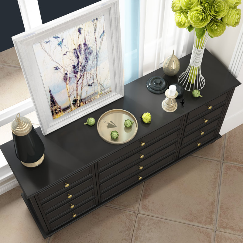 12-Drawer Accent Chest With Elegent Design, Black
