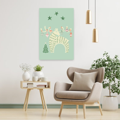 Whimsical Reindeer Ornaments Whimsical Abstract Christmas Tree Deer Winter Landscape Wall Art Print by Annick - Wrapped Canvas Print
