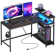 Nedyo 52'' W L-Shaped Computer Desk with Power Outlet, LED Gaming Work Desk with Shelves