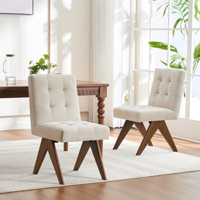 Modern Upholstered Dining Chairs, Linen Fabric Side Chair, Armless Vanity Chair With Solid Wood Legs, Tufted Parsons Chair -  Corrigan StudioÂ®, 9A83A82BE27F42A487C434488BFF6B8E