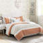 6 pièces de courtepointe en coton corail, grand / grand, avec coussins décoratifs en mousseline pour la chambre