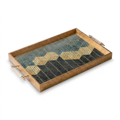 Art Deco Geometric Glass Serving Tray