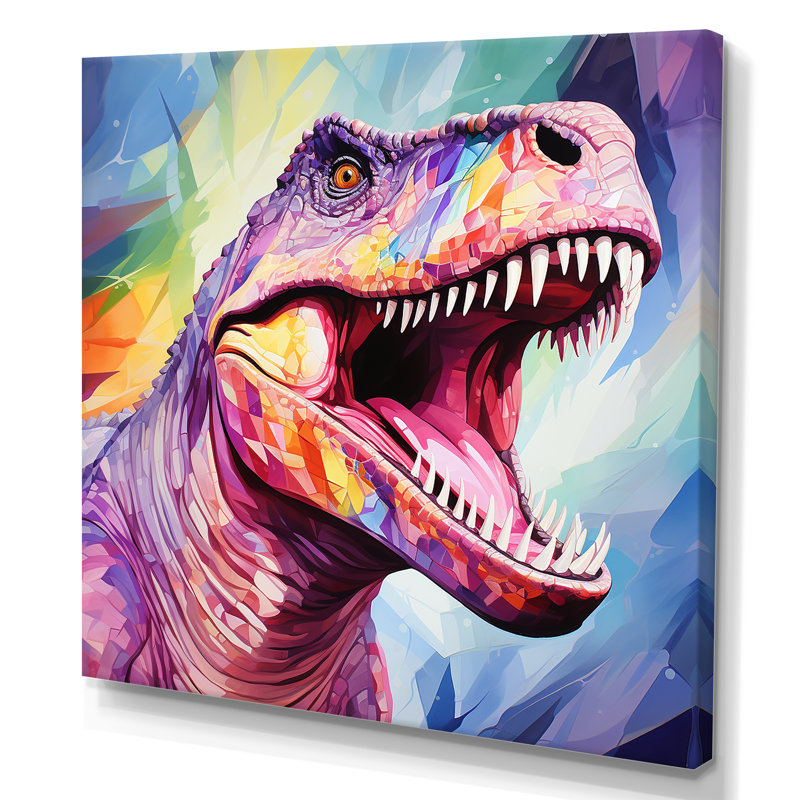 Cubiste coloré Trex Dino III - art de mur de dinosaure, Toile tendue, H 30 po x l 30 po x P 1,5 po